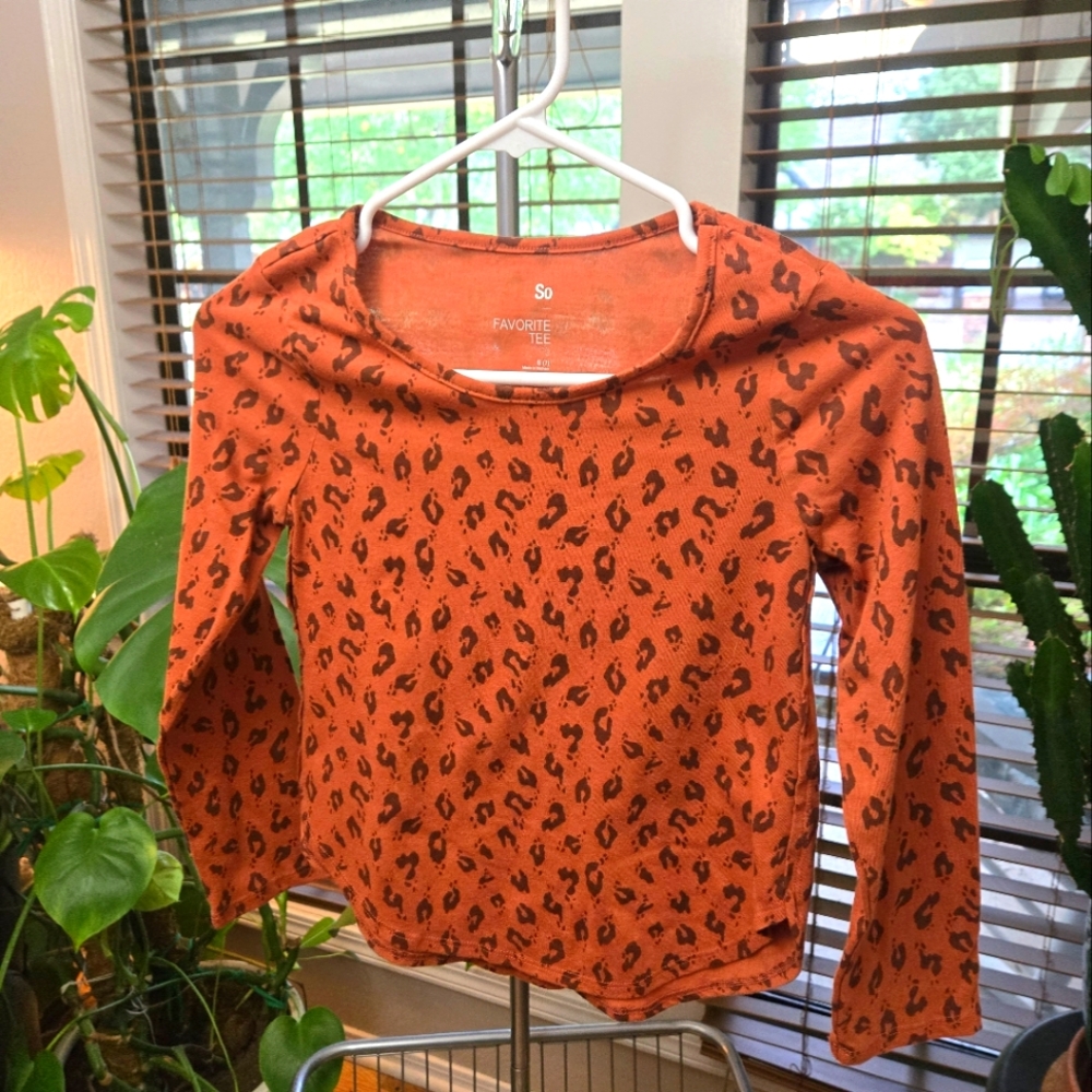 🖤5/$25🐝 Girls Small 7 Long Sleeve Shirt SO Cheetah Print NWOT